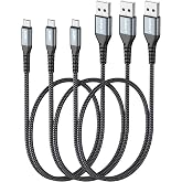 SUNGUY Micro USB Cable 2FT [3Pack], USB-A to Micro USB Cable Fast Charging USB 2.0 Data Transfer Nylon Braided for Samsung Galaxy S7 Edge S6, Power Bank, Android Phone, PS4