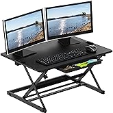 SHW 32-Inch Adjustable Height Sit-Stand Riser, Dual Handle Lift, and Stable X-Frame, 81 cm, Black