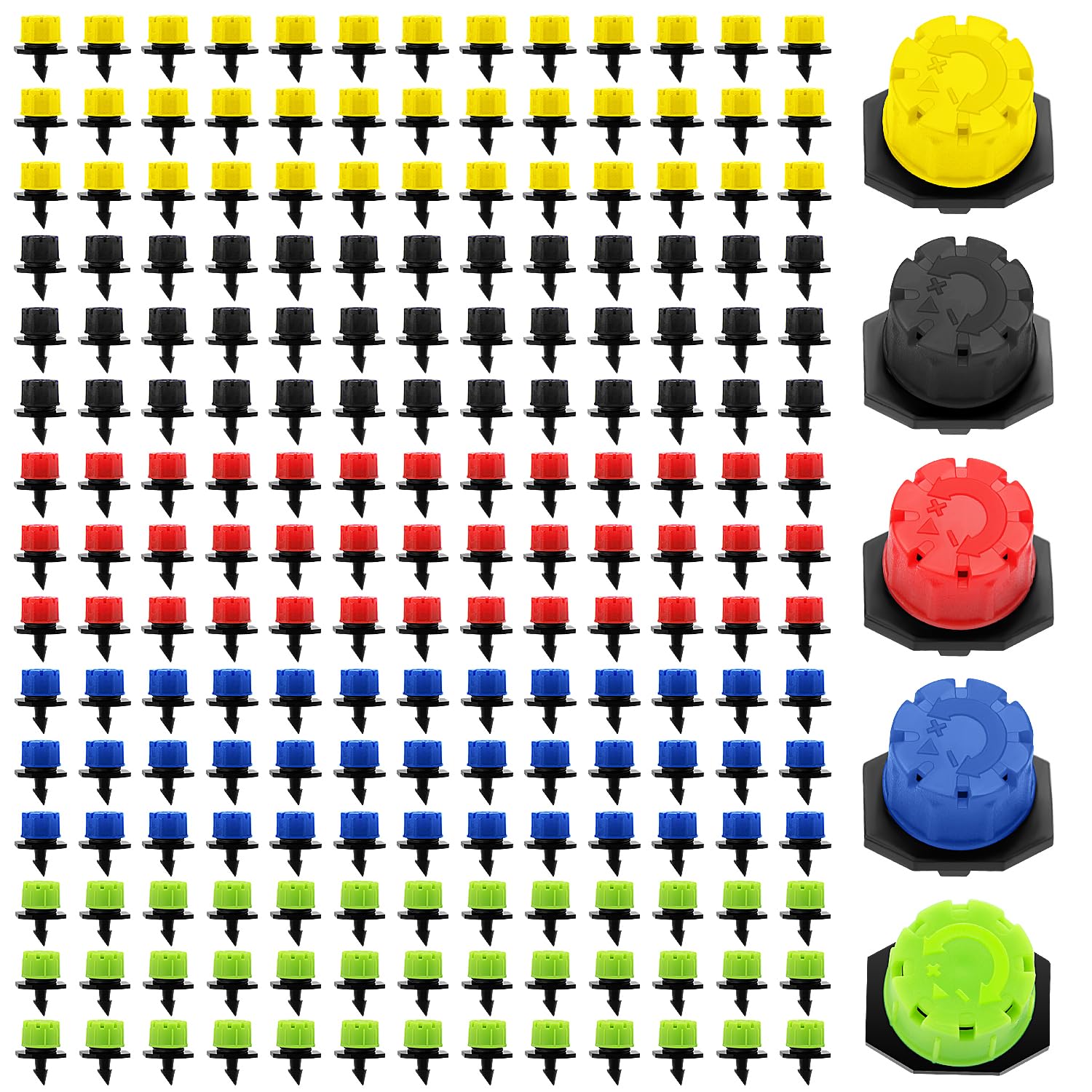 VooGenzek 200 PCS 1/4 Inch Adjustable Irrigation Dripper Sprinklers, Micro 8-Hole Emitter Drippers for Irrigation System, Anti-clogging Watering Sprinklers for Garden, Lawn, 5 Colors — image 1