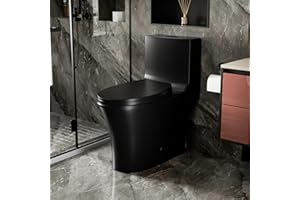 SYBRIOKA One Piece Toilet Dual Flush Elongated Standard Modern Toilet 1.1/1.6 GPF Soft Close Seat Save Water Powerful & Quiet - Black, 27.5"D x 14"W x 28.6"H