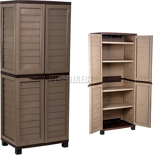 Starplast Outdoor Plastic Garden Utility Cabinet With 4 Shelves Chocolate And Mocha Garage Storage Unit Shed Rust Free 01 811 Amazon Co Uk Garden Outdoors