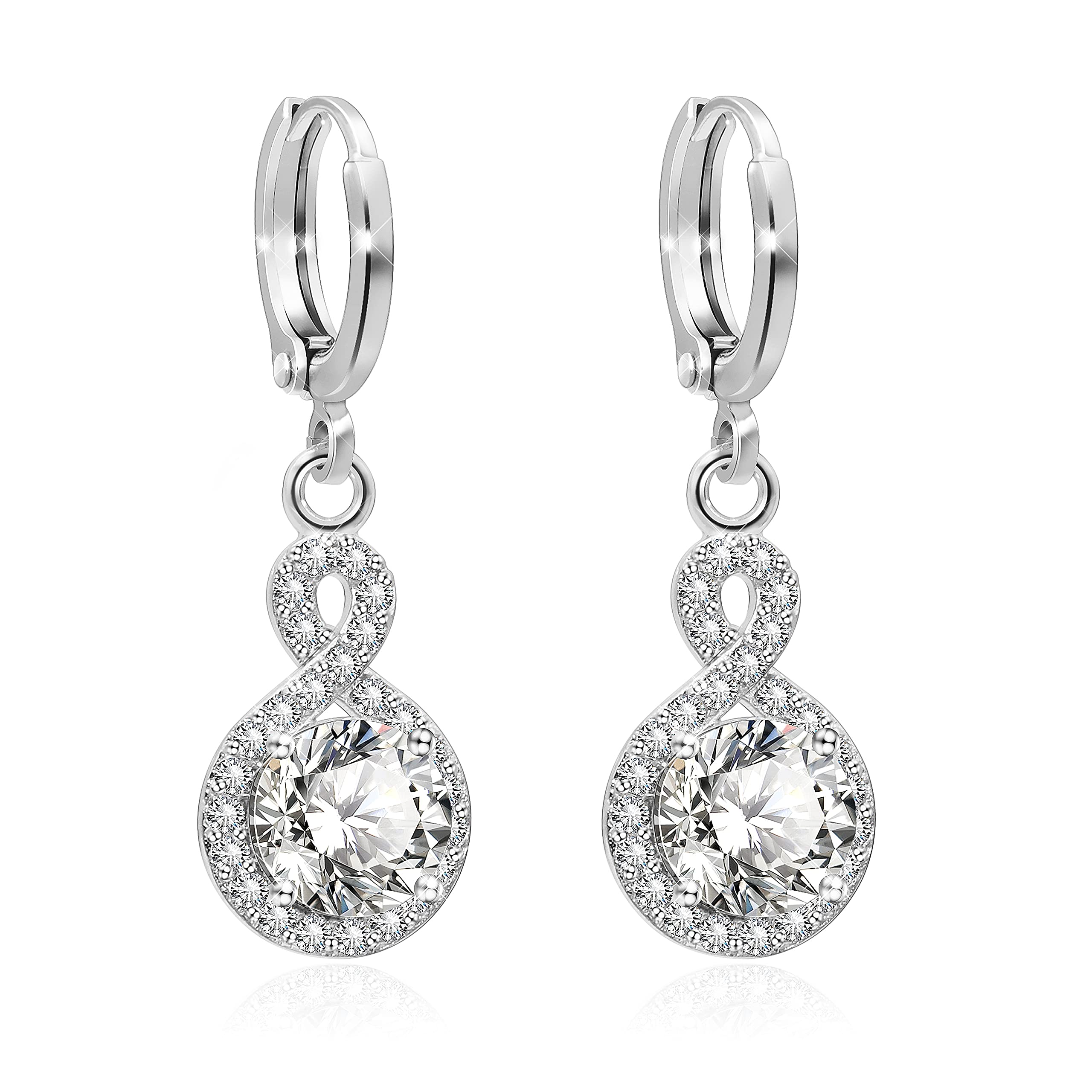 KristLand Dangle Hoop Earrings 18K Gold Plated Infinity love Dangle With Cubic Zirconia Jewelry for Ladies Girls Women