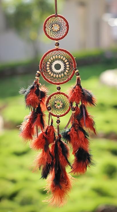 Daedal Dream Catchers- Brown and Black Beaded Symmetrical Home Decor Soft Fluffy Feathers (Dimension 45cm L X 7cm W X 1cm D)