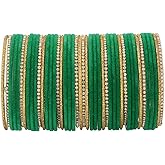Efulgenz Indian Bangles for Women Bridal Indian Bangle Set Bollywood Rhinestone CZ Crystal Velvet Bangle Bracelets Wedding Jewelry for Women (44 Pcs)