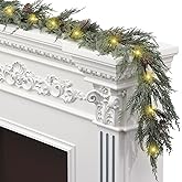 6 Ft Realistic Christmas Garland with Lights, 30 Warm Lights with 8 Light Modes,Prelit Garland with Pine Cones,Lighted Christmas Garland, Garlands for Decoration Christmas，Outdoor Garland with Lights