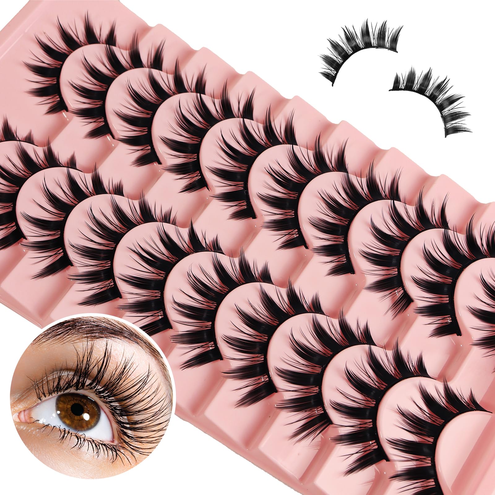 Manga Lashes Natural Wet Look Wispy Spiky Lashes 10 Pairs Anime Eyelashes Wispy Natural Lashes Extension Strip Thai Fake Eye Lashes Handmade Thick Soft Fake Eyelashes — image 1