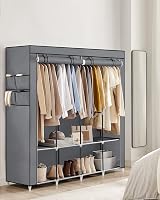 SONGMICS Clothes Wardrobe Portable Closet with 4 Hanging Rails Grey 170 x 45 x view 2