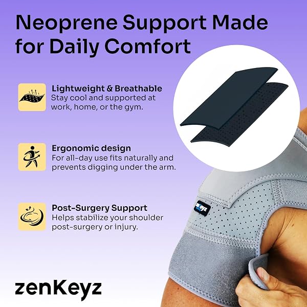 ZENKEYZ SHOULDER BRACE – L/XL, CHEST 35-47IN, GRAY NEOPRENE