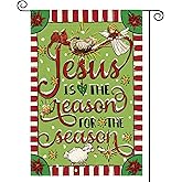 AVOIN colorlife Jesus Is The Reason For The Season Garden Flag 12x18 Inch Double Sided, Christmas Christian Nativity Winter Yard Outdoor Decorative Flag