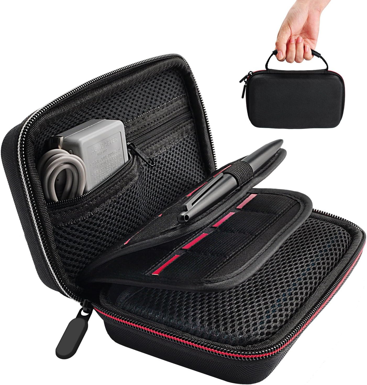 Deruitu Compatible for Carrying Case New 2ds XL, Large Storage with 16 Games, Carrying Handle, Great for Travel - Black (Black)