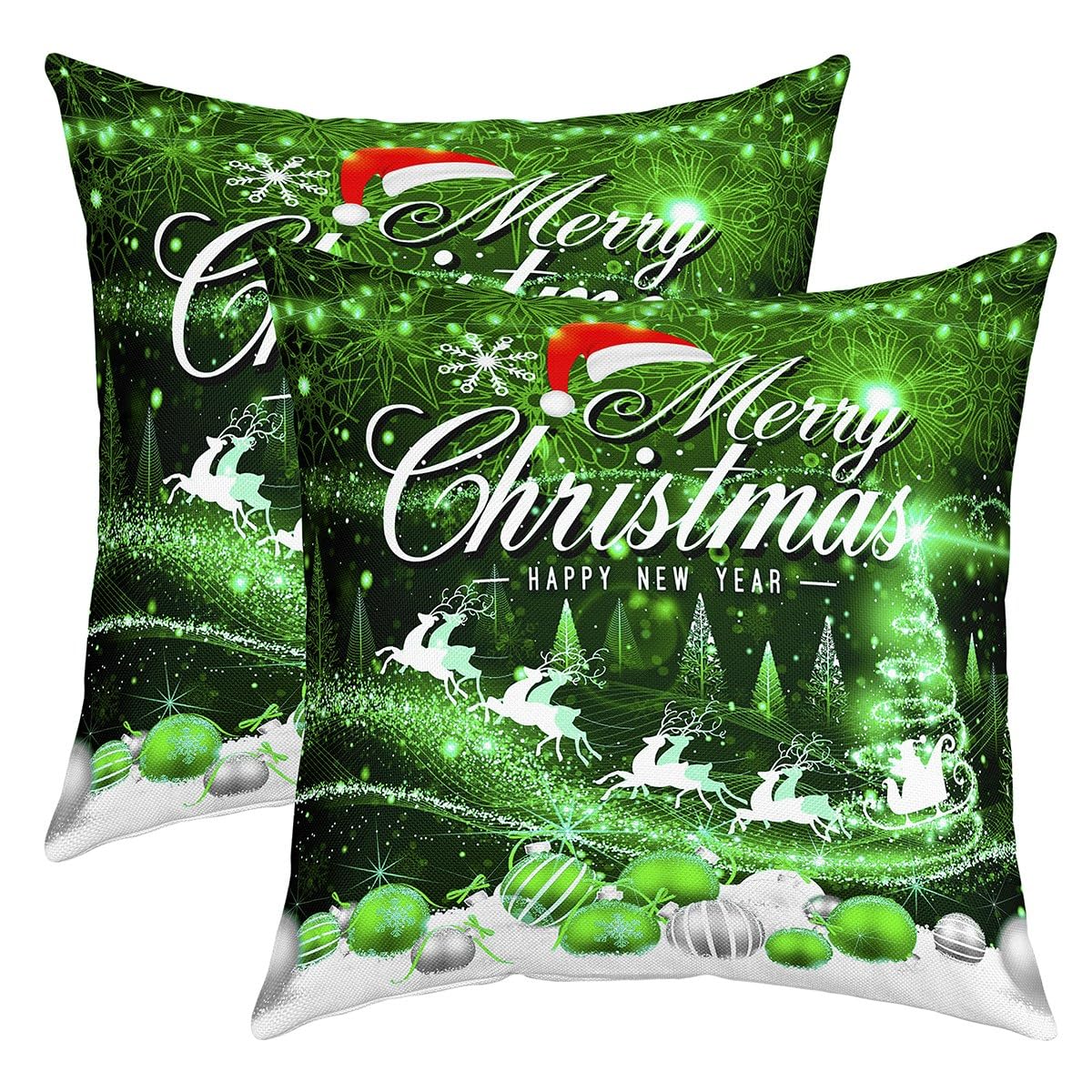 Christmas Pillow Cases Cushion Covers 60x60cm Set of 2 Soft Xmas Snowflake Throw Pillow Covers for Kids Christmas Elk Room Decor Luxury Decorative Throw PillowCases Green Happy New Year Cushion Cases — image 1