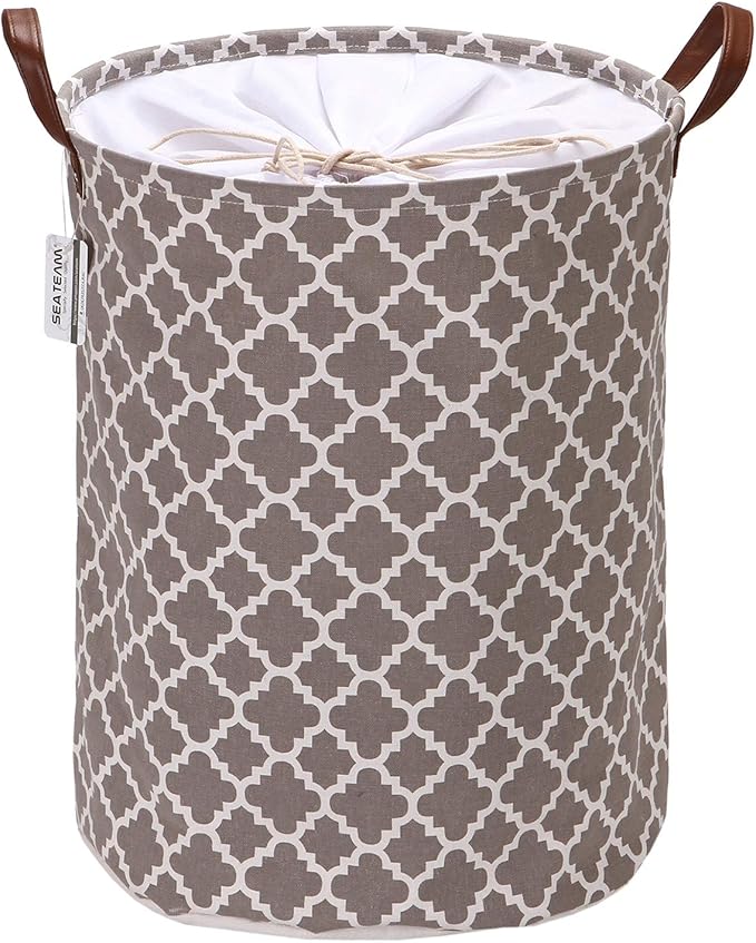 Sea Team Marokkaans Roosterpatroon Wasmand Canvas Wasmand Opvouwbare Opbergbak Met Pu Lederen Handgrepen En Trekkoordsluiting 19 7 Bij 15 7 Inch Waterdichte Binnenkant Grijs Amazon Nl