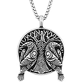 HAQUIL Raven Necklace, Viking Huginn and Muninn Tree of Life Pendant, Norse Jewelry Gift for Men and Women