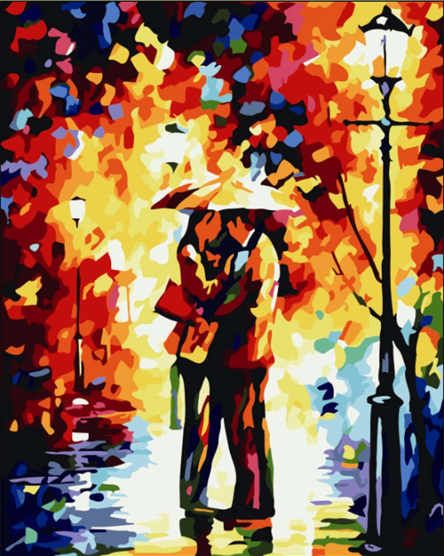 SHUAXIN Paint by Numbers for Adults,Beginner Number Painting Kit with Full Acrylic Paint Set and 3 Brushes Romantic Rain Lover 16x20 Inch Frameless