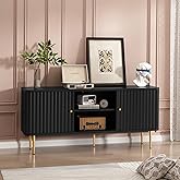 ARTPOWER 55” Fluted TV Stand, Mid Century Modern Black TV Stand for 55/60/65 inch TV, Entertainment Center with Storage, Television Stands, TV Console, Media Console for Living Room, Bedroom (Black)