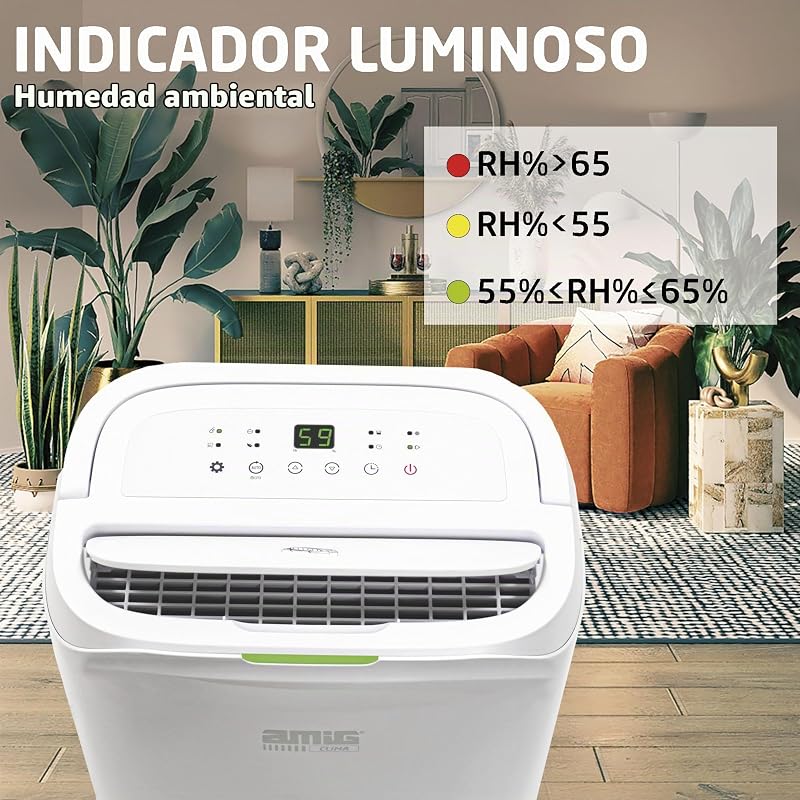 – Deshumidificador MIST - Capacidad 20L/día - Depósito extraíble 5,5L - Control de Humedad y Temporizador - 36 x 28 x 56 cm - 270W - Cobertura 160m3/h - Silencioso 42 dB - Secado de Ropa