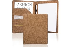 AZXCG Embossed Padfolio Portfolio PU Leather Binder,Interview Resume Folder,Business Card Holder, Organizer with A4 Legal Pads for Men Women (Light Brown)