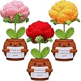 Wavwavw 3 Pcs Teacher Appreciation Gifts Positive Flower Handmade Crochet Doll Thank You for Helping Me Grow Gift for Women Teacher Appreciation Week End Year(Rose Flower)