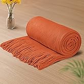 Vonty Rust Orange Knitted Blanket with Tassels Fringe 50" x 60", Super Soft Knit Throw Blanket, Farmhouse Decorative Lightweight Blanket for Couch, Sofa, Bed