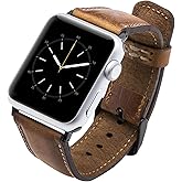 Tuscany Leather Bands Compatible with Apple Watch 49mm 45mm 44mm 42mm Band, iWatch Replacement Strap for Series 1, 2, 3, 4, 5, 6, 7, SE, 8, Ultra, Sport (Antique Brown w/Black Connector&Clasp)