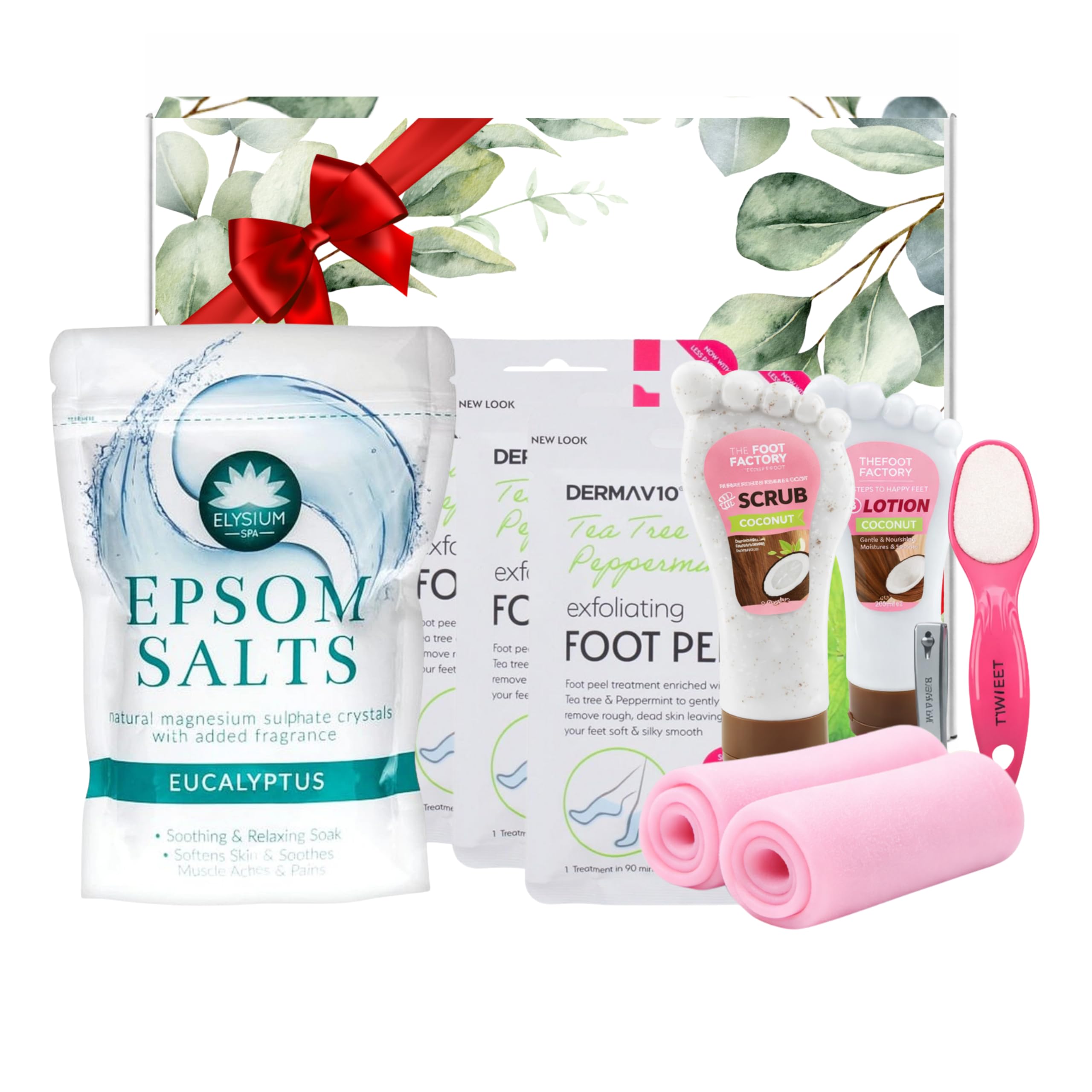 Ultimate Foot Care Kit with Exfoliating Foot Mask, Foot Peel Mask & Spa Tools for Smooth Feet, Coconut – Gift Box Included