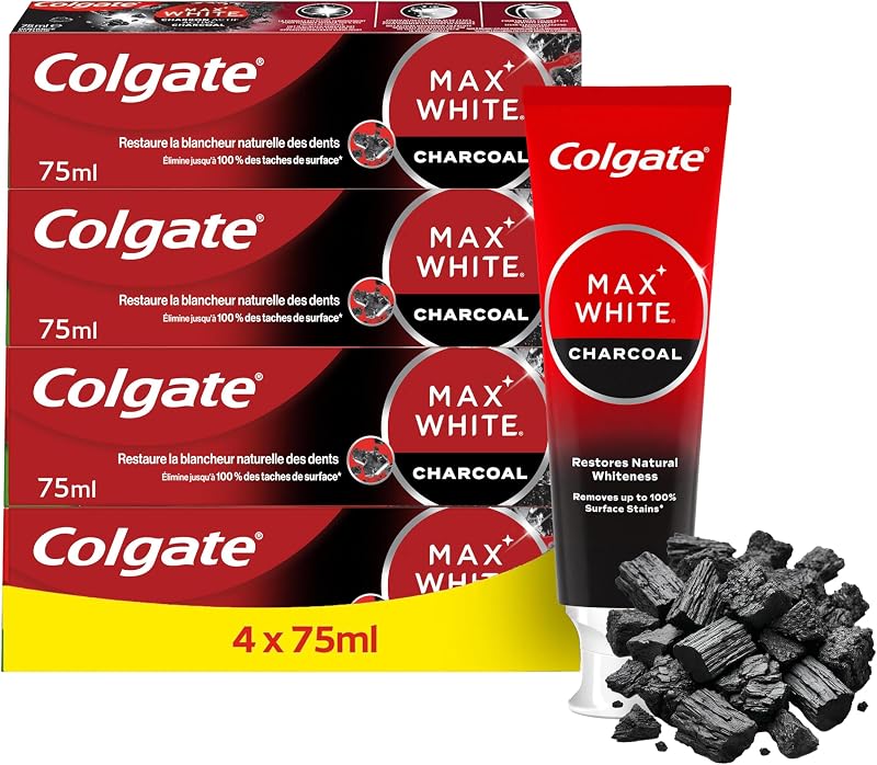 Dentifrice Blanchissant Max White Charbon Actif, Lot de 4 x 75 ml