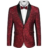 COOFANDY Mens Floral Tuxedo Jacket Paisley Shawl Lapel Suit Blazer Jacket for Dinner,Prom,Wedding