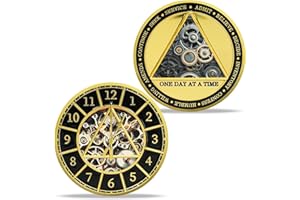 IMASONER 12 Steps Sobriety Coin, AA Recovery Medallion with Clock & Gear Design, One Day at a Time Sober Token for Alcoholics Anonymous, Inspirational AA Chip Gift for Men & Women