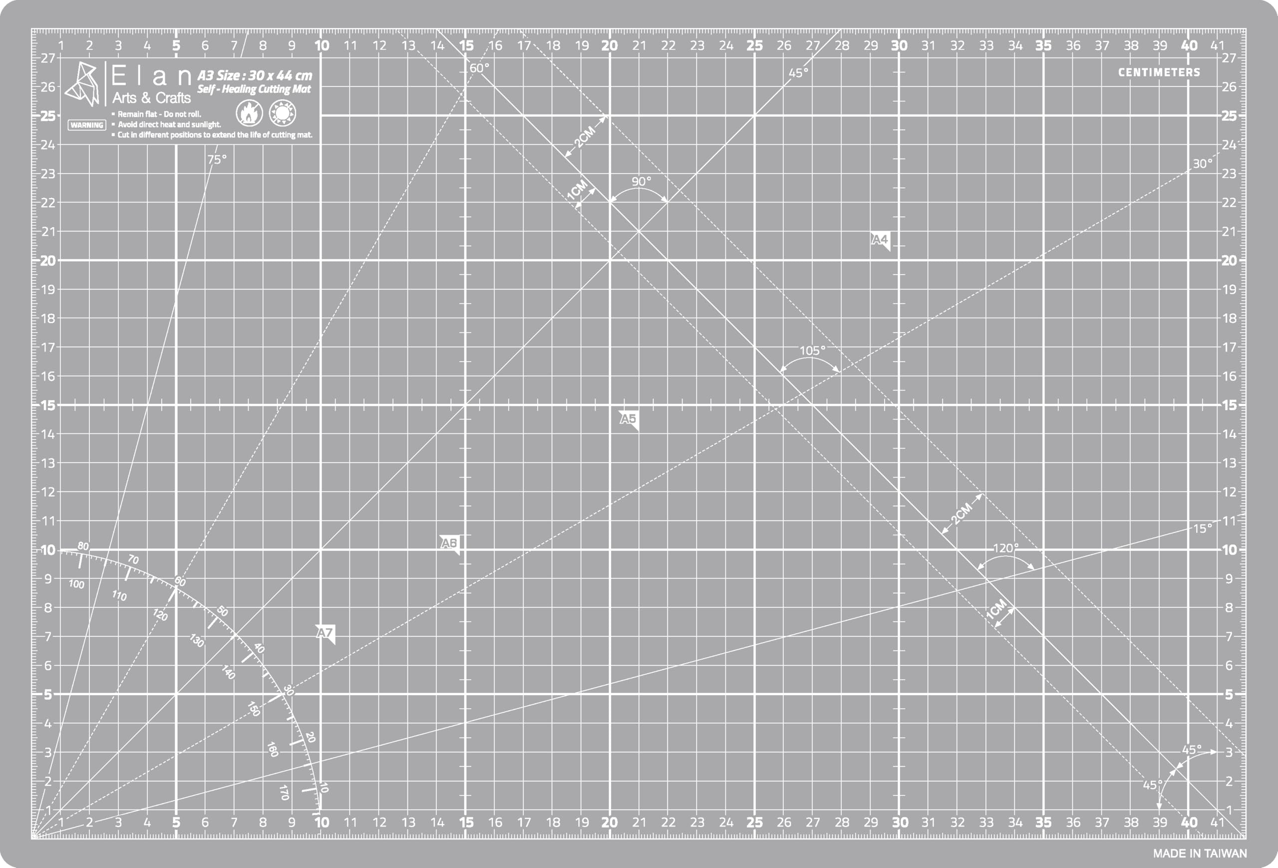 Elan A3 Cutting Mat Grey, 5-Ply Hobby Board for Crafts 44X30 CM, Self Healing Cutting Mat A3, Recycled PVC Craft Board for Sewing & Quilting