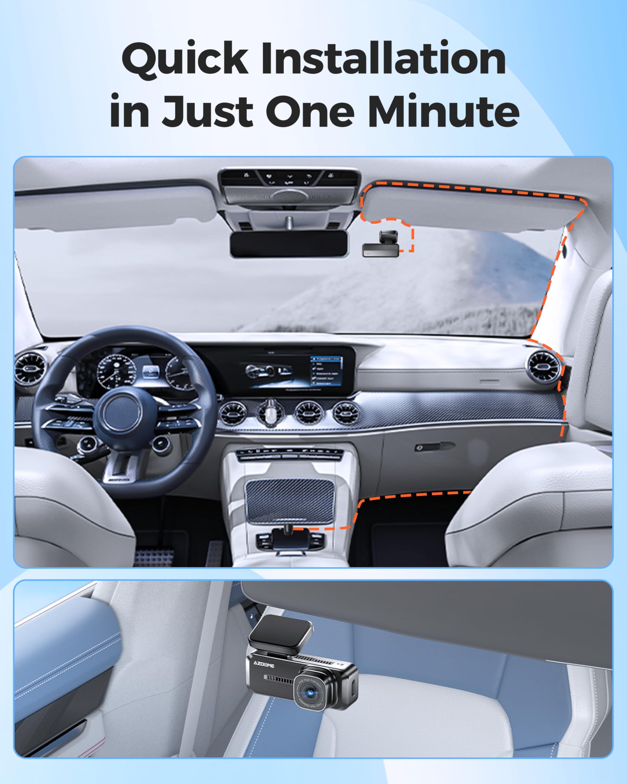 Azdome M200 Mini Dash Cam WiFi Dashcam, 1080P Front Dash Camera for Cars, Hidden Car Camera with 24H Parking Mode G-Sensor Night Vision, AZDOME APP, Loop Recording, Support 128GB Max, Easy to Install