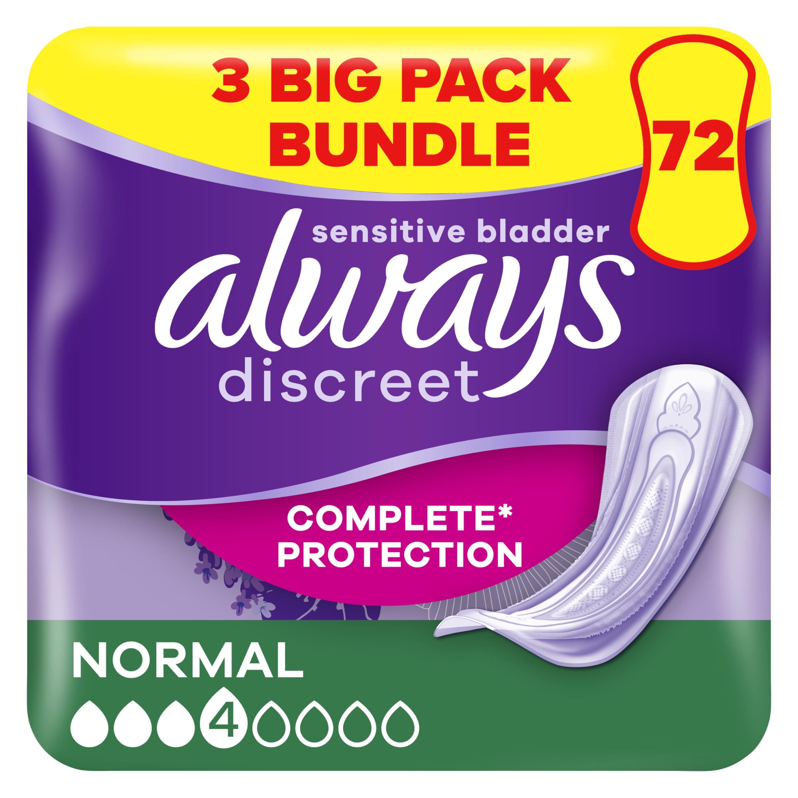 Always Discreet Incontinence Pants Women, Normal, 72 Moderate Absorbency Pads (6 x 12) Odour Lock, Saving Pack, for Sensitive Bladder