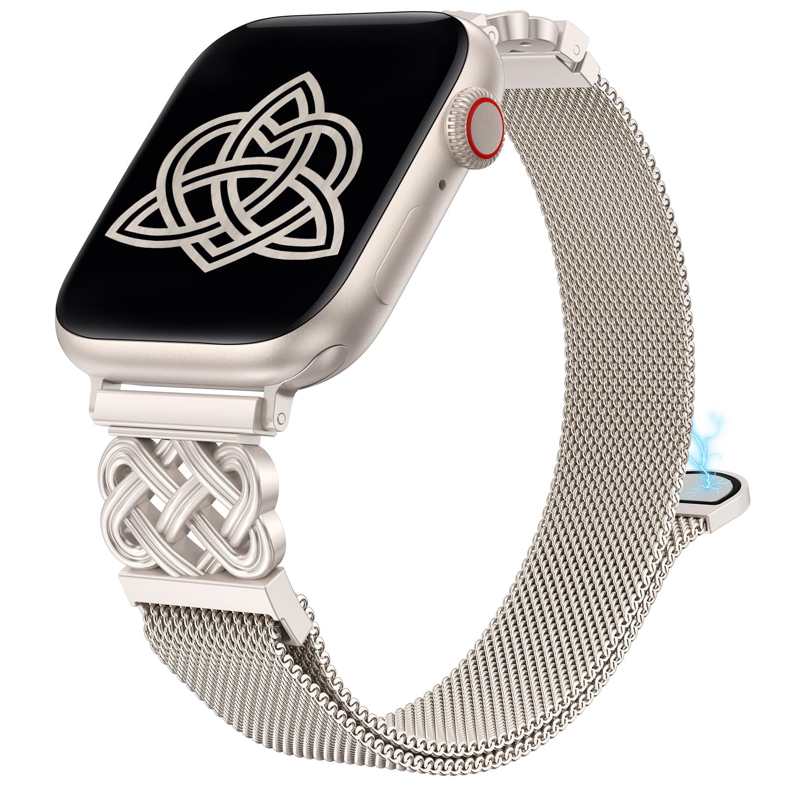 Photo 1 of BEEXI Stainless Steel Magnetic Loop Compatible with Apple Watch Band 49/46/45/44/42mm Women Metal Mesh Celtic Knot Dressy Strap for iWatch SE Series 10/9/8/7/6/5/4/3/2/1/Ultra(1/2) Starlight