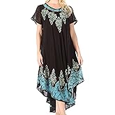 Sakkas Batik Hindi Cap Sleeve Caftan Dress/Cover Up