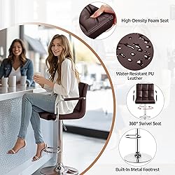 Yaheetech Bar Stools Set of 2, Adjustable PU