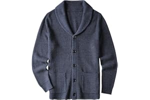 ZHILI Men's Shawl Collar Cardigan Sweater Slim Fit Cable Knit Button up Black Merino Wool Sweater
