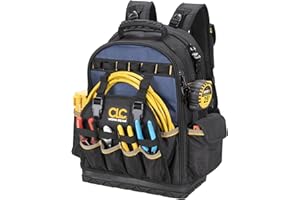 CUSTOM LEATHERCRAFT CLC Work Gear PB1133 38 Pocket Molded Base Tool Backpack, Black/Blue