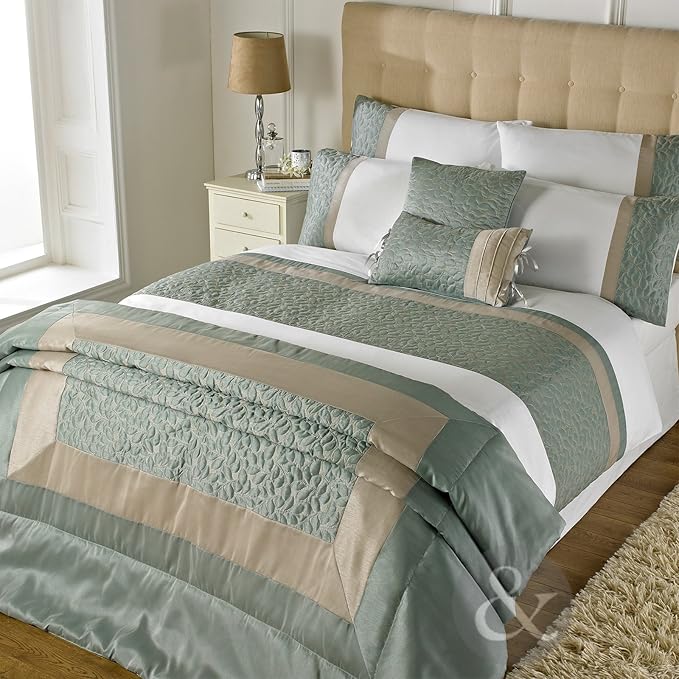 Just Contempo Leaf Embossed Duvet Cover Set, Cotton Blend, Duck Egg Blue/Cream, Double Amazon