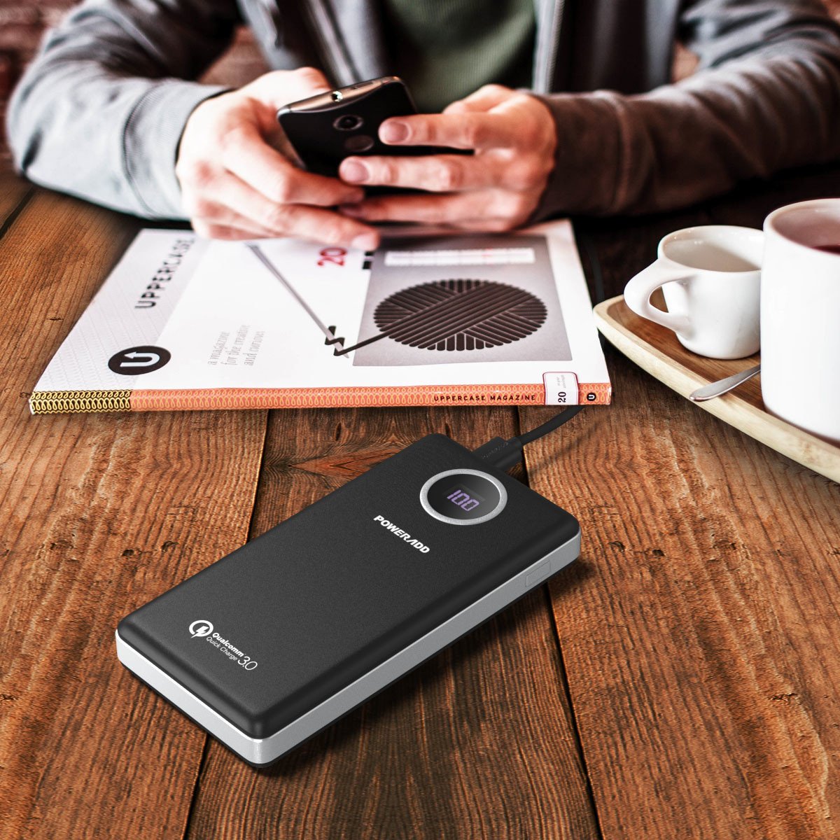 Poweradd 20100mAh batterie externe power bank chargeur portable de secours 2 ports USB(3.0A+1.0A) support QC3.0 quick charge avec un petit LED écran, puisssance pour iPhone, iPad, Samsung Galaxy, des Smartphones et Tablettes-Noir