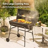 VonHaus Charcoal BBQ XL Portable Barrel Grill with Warming Rack & Temperature view 2