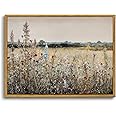 OIQArtOIQ Vintage Wildflowers Landscape Wall Art Framed Floral Natural Scenery Oil Painting Canvas Prints Country Farmhouse Decor Pictures Kitchen Bedroom Living Room Bathroom