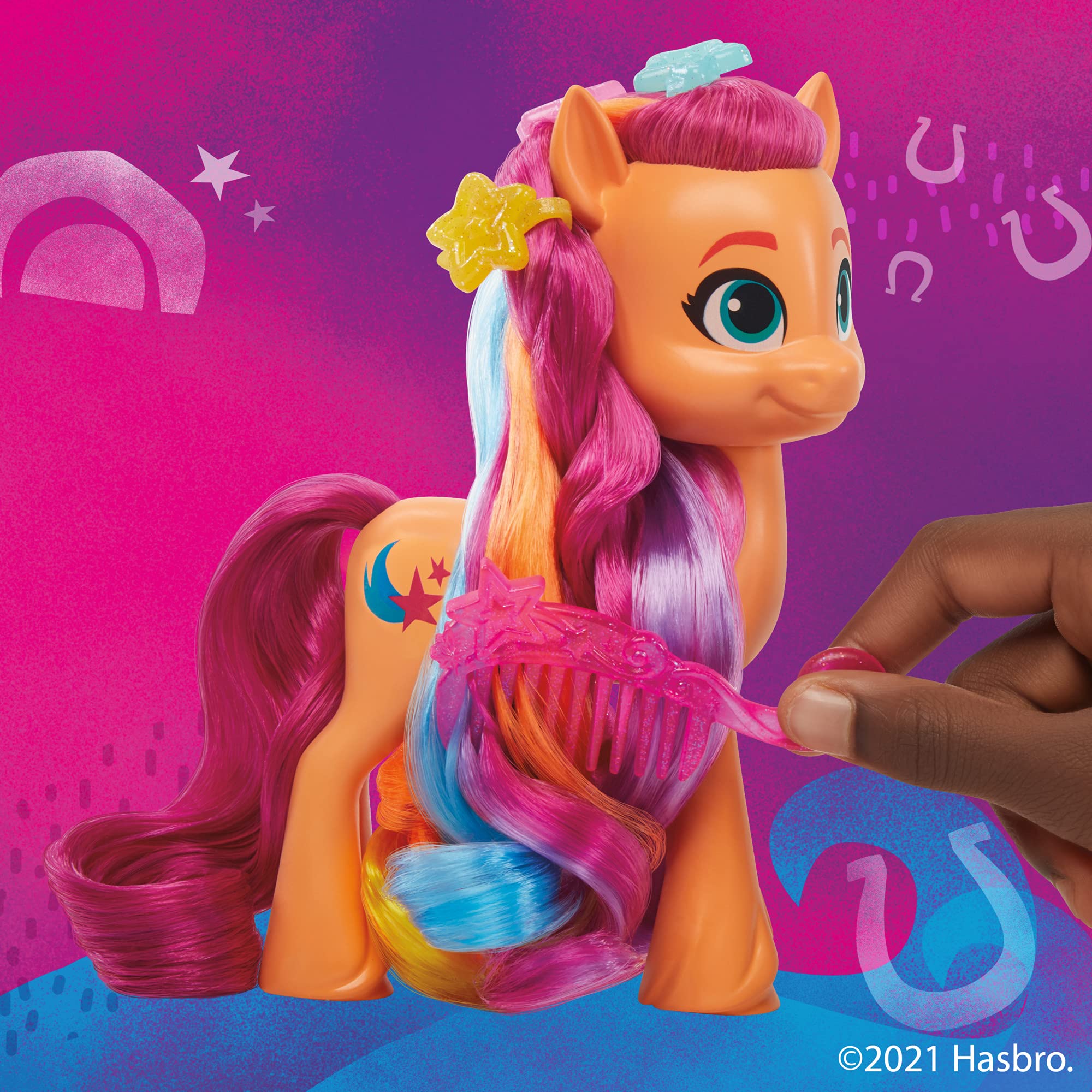 My Little Pony: A New Generation Rainbow Reveal Sunny Starscout - 6-Inch Orange Pony Toy with Surprise Rainbow Braid and 17 Accessories