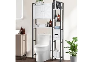 Decofy Over The Toilet Storage Cabinet, Farmhouse Metal Bathroom Space Saver Organizer with Double Doors and Paper Holder Stand, Wooden Toilet Rack for Restroom, Laundry, Metal
