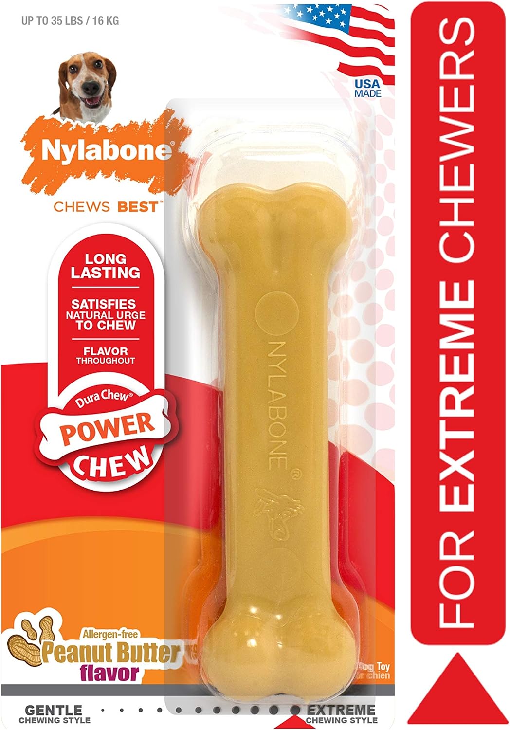 Nylabone Dura Chew Extreme Tough Dog Chew Toy Bone, Allergen Peanut Butter Flavour, M, for Dogs Up to 16 kg - Image 3