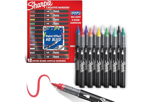 SHARPIE Creative Markers, Water-Based Acrylic Markers, Brush Tip, Assorted Colors, 12 Count