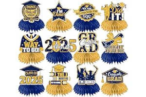 ILUIGGW 12Pcs Navy Blue Graduation Decorations Hoenycomb Centerpieces, 2025 Glitter Graduation Decorations Navy Blue Graduation Table Decorations Congrats Grad Class of 2025 Red Gold Graduation Table Toppers