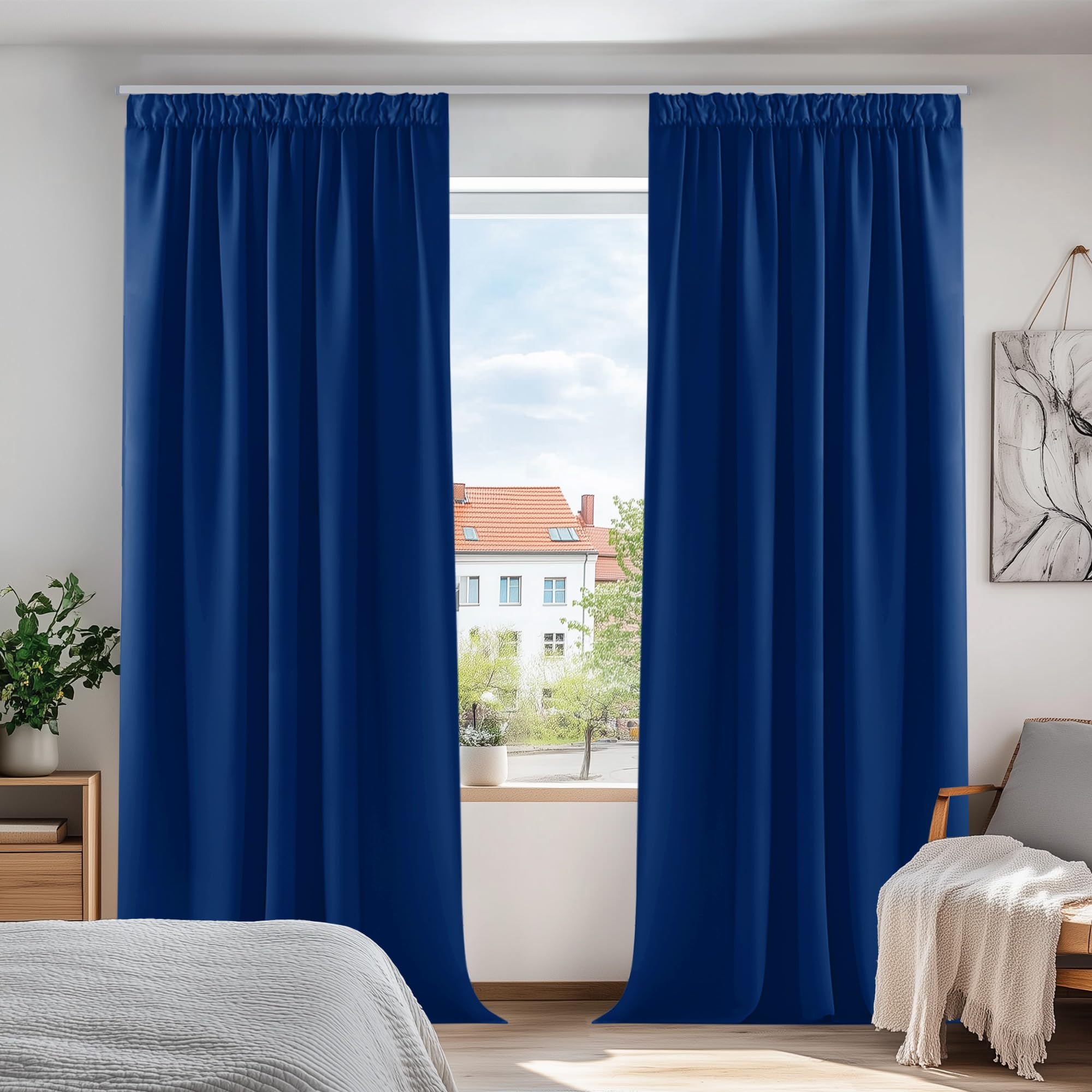Deconovo Window Treatment Blackout Curtains Rod Pocket Thermal Insulated Decorative Soft Energy Saving Room Darkening Pencil Pleat Curtains for Kid 52 x 63 Inch Blue Set of 2