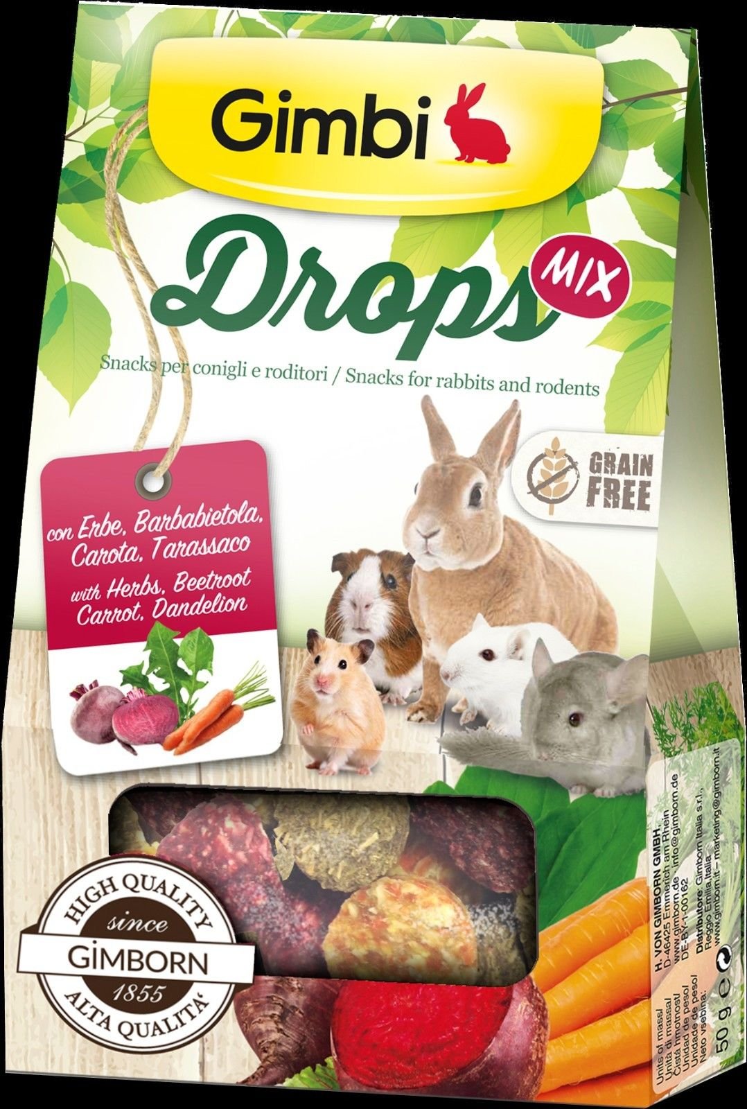 Gimbi Drops with Herbs, Beetroot, Carrot, Taras Snack for Rodents Without Cereals, 50 g