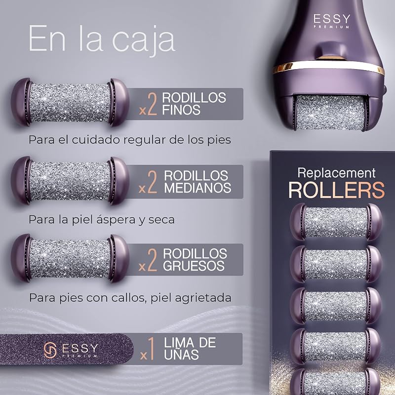 Lima Eléctrica para Pies con 5 Rodillos de Repuesto (Púrpura)