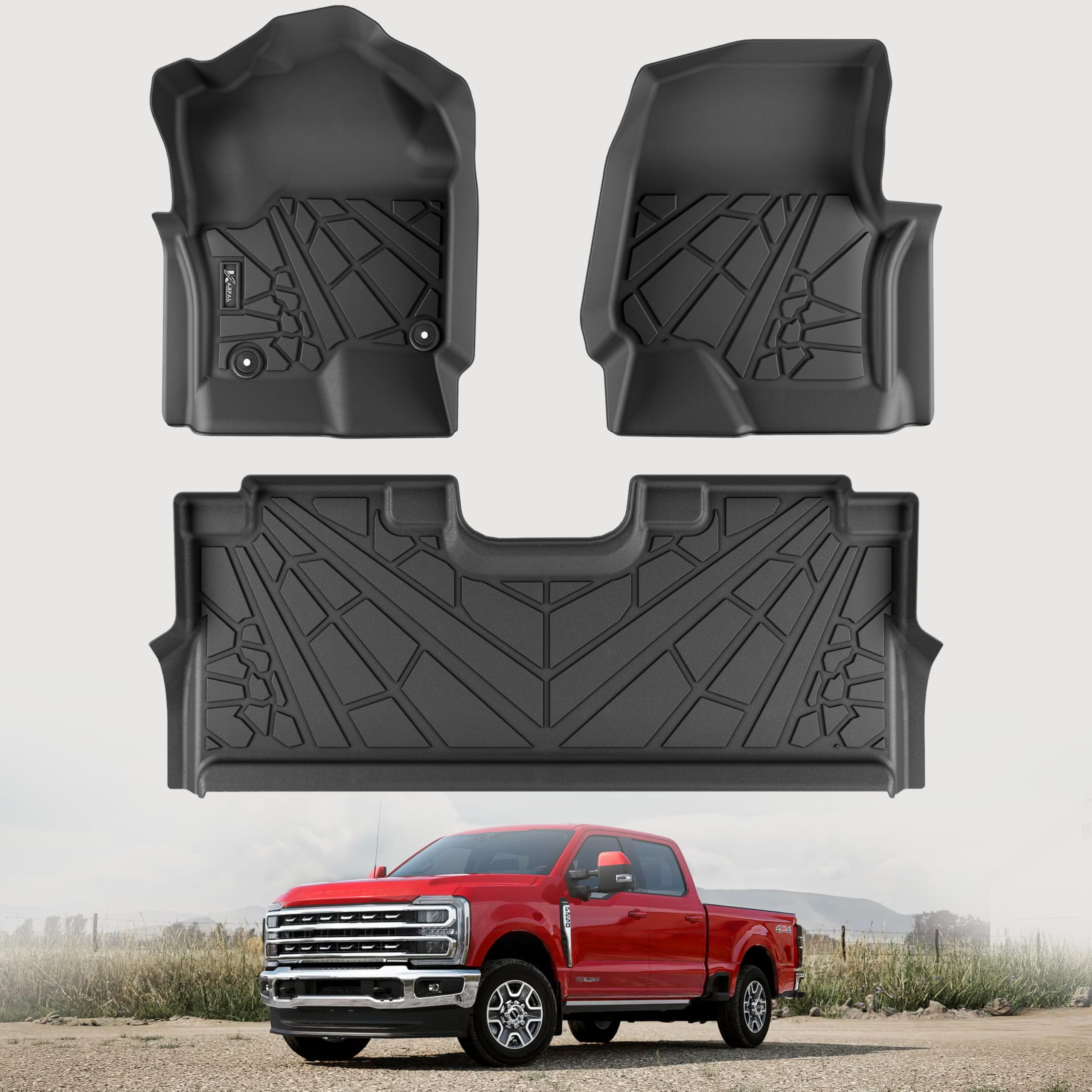 KARPAL Floor Mats Fit 2017-2025 Ford F250/F350/F450 SuperDuty CrewCab (2nd Row with Fold Flat Storage) All Weather TPE Custom Fit F-250 Accessories Upgraded Floor Liners (Not for Vinyl Floor) Image