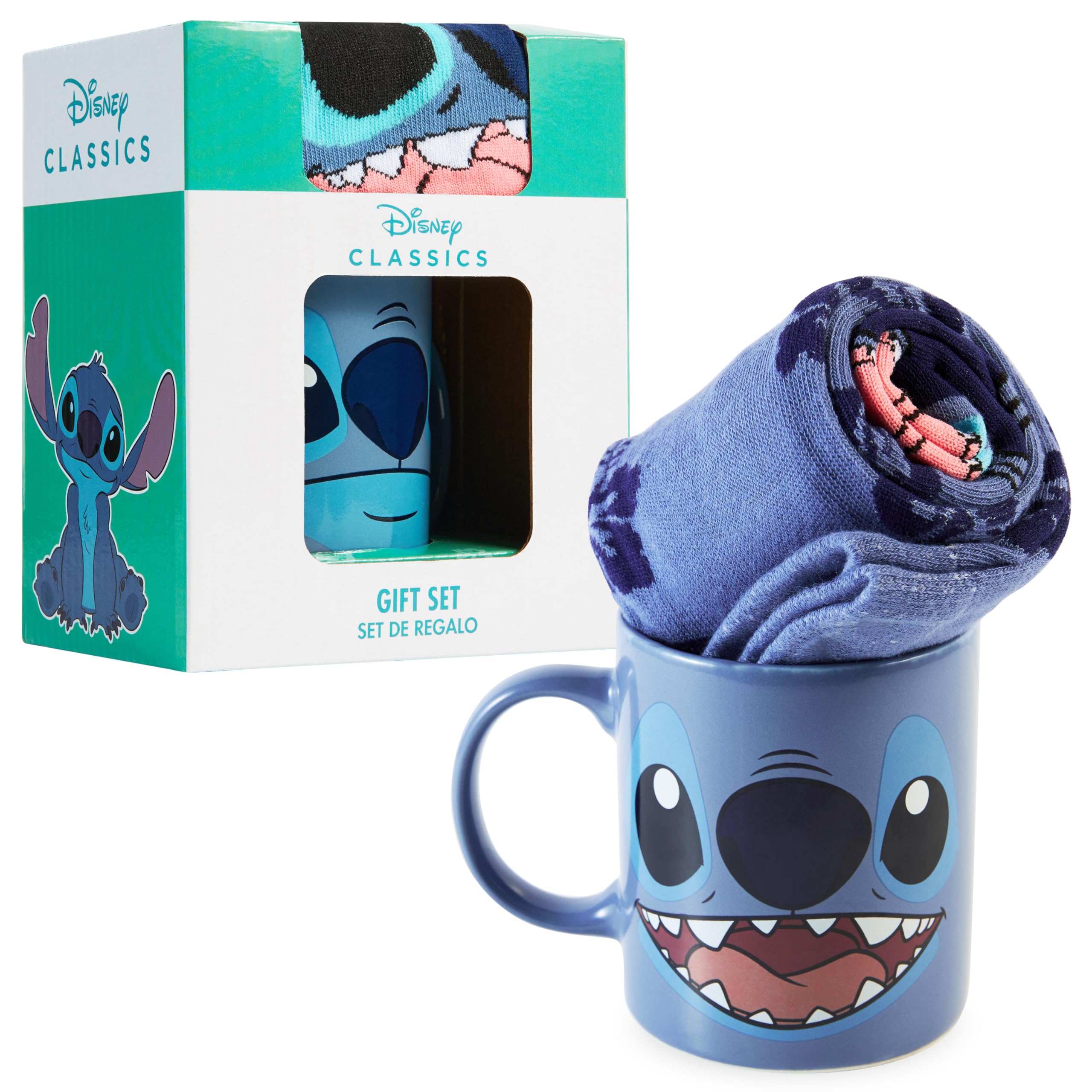 Disney Stitch Mug and Socks Gift Set for Women Teenagers Cute Ceramic Mug Soft Calf Socks, Stocking Filler Gifts for Her (Dark Blue Stitch) — image 1